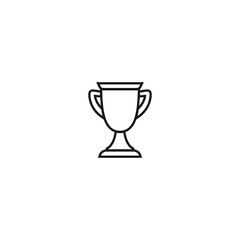 Black line trophy, winning cup with star isolated on white background.