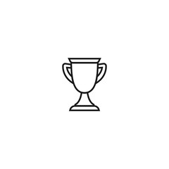 Black line trophy, winning cup with star isolated on white background.