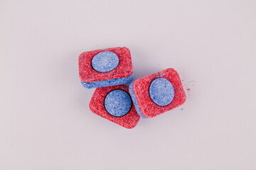 dishwasher tablets on white background for washing dishes