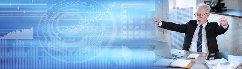 Successful senior businessman; panoramic banner