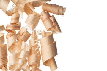 Wood shavings curls isolated on white background