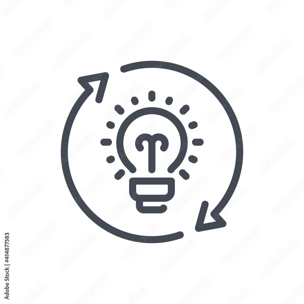 Poster idea creation process and change idea line icon. light bulb with rotating arrows vector outline sign