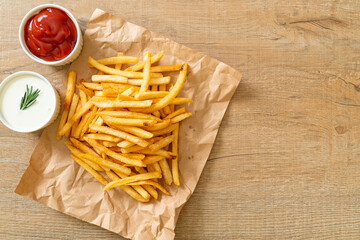 French fries with sour cream and ketchup