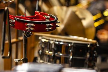 Tambourine in the orchestra close up