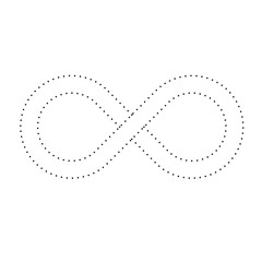 Infinity Symbol .Vector Curved Halftone Dots . Design Element . Black Painted Stripes . Used as Banner . Template , endless Logo .