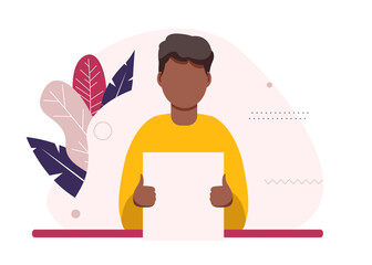 African American man holding a blank sign. Protest, announcement, message