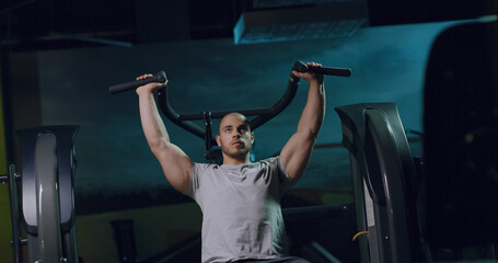 Strong Muscular Male Bodybuilder Shirtless Barbell Workout Fitness Center Functional Training Concentration Strength Endurance Health Focused Fitness Concept