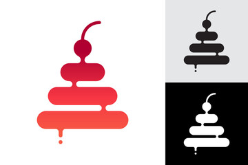 Abstract element or logo in a minimalist style. Concept of confectionery, brownie, cake with cherry berries. Vector, illustration