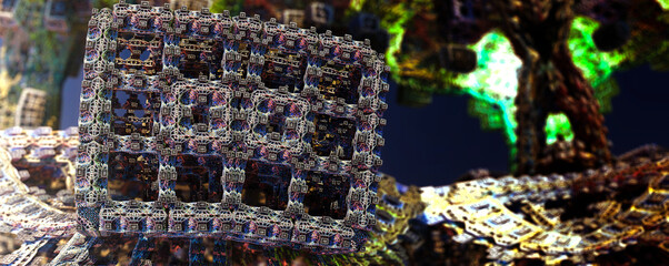 Abstract box of self-similar filigree cubes made of Mandelbulb fractals.  3d fractal graphic, calculated with Mandelbulb 3D program, JPEG Grafik.