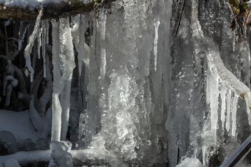 Kristallklare Eiszapfen in Nahaufnahme