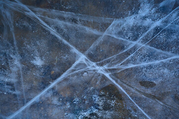cracked ice texture, abstract seasonal winter cold background, natural ice, broken ice on a lake