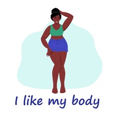 Curvy woman. Plus size girl. The concept of body positivity, self-love. Love your body. Flat cartoon vector illustration.