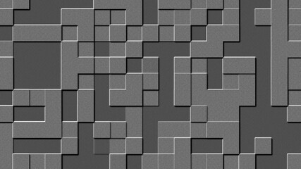Relief structure of square elements - abstract graphic background in dark gray - 3D Illustration