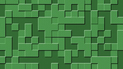 Relief structure of square elements - abstract graphic background in green - 3D Illustration