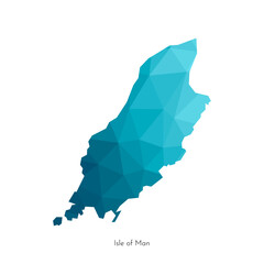 Vector isolated flat illustration with simplified low poly map of Isle of Man (UK). Geometric polygonal blue shape of island (Mann, self-governing British Crown dependency). White background