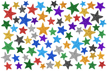 Glitter rainbow stars set on white background