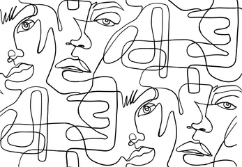 Printed roller blinds Best sellers Collections Abstract one line seamless pattern. Continuous Outline background with female faces. Modern Woman aesthetic contour. Fashion print. Surreal texture.