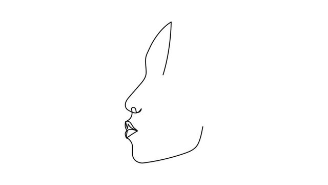 Animation of single line woman face with closed eyes.