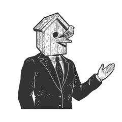 businessman with birdhouse head sketch raster