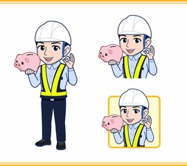 Obraz premium 工事現場にいる誘導員