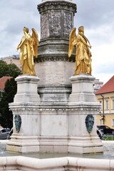 Fototapeta na wymiar Holy Mary pillar near Zagreb Cathedral. Tourist attraction of Zagreb. Old town 