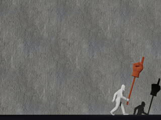 3d illustration of man with picket sign pointing direction