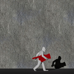 3d illustration of man with picket sign pointing back direction