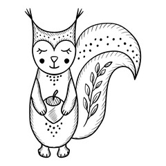 bear, cat, squirrel, scandi artbo b-w