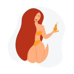Body positive. Self-love. Love for your body. A woman with red hair is sitting. Trendy vector illustration for websites, apps and print