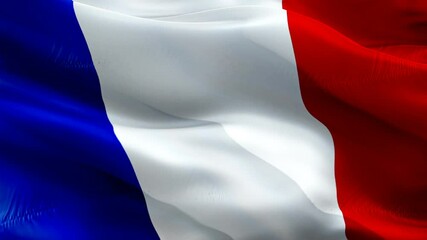 French flag Closeup 1080p Full HD 1920X1080 footage video waving in wind. National 3d French flag waving. Sign of France seamless loop animation. French flag HD resolution Background 1080p
