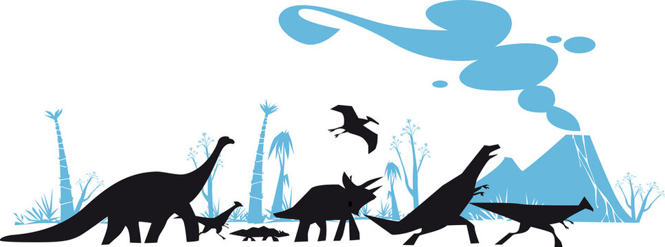  Vector silhouette of dinosaurs and Jurassic landscape