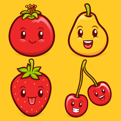 kawaii fruits character illustration collection