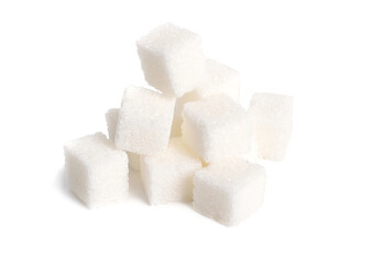 Heap of Sugar cubes isolated on white background