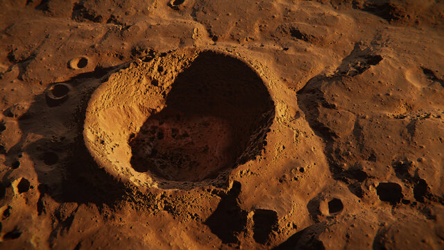 crater on planet Mars, landscape scene on the red planet