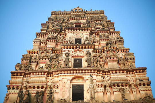 Low angle shot of the famous Sri Seetha Rama Chandra Swamy Temple in Ammapalle, India