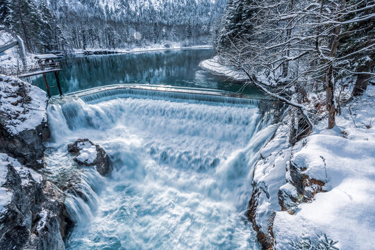 Waterfall in winter, Lechfall in F&uuml;ssen, Bavaria Germany.
