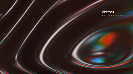 3d wavy fluorescent surface. Abstract waving background with thin film effect. Liquid multicolor pattern, iridescent glossy ripples. Vector illustration.