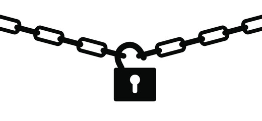 Silhouette chain with lock. Concept of protection. Vector chains icon. Padlock icons. closed lock, opened lock, keyhole in head, Close or open padlocks (key, Pin code, password. Access security lock)