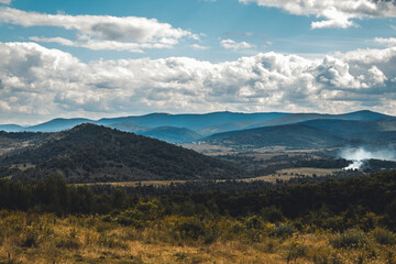 Fototapeta premium Carpathian mountains. Ukraine. Sunny sky, clouds. Beautiful nature