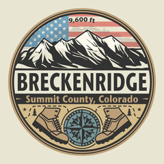 Abstract stamp or emblem with the name of town Breckenridge, Colorado - 414897970