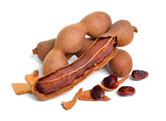 Ripe tamarind fruit isolated on white background