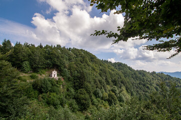 Italian military chapel on Planica,  Chapel Bes under Krn, Slovenia, Soca valley