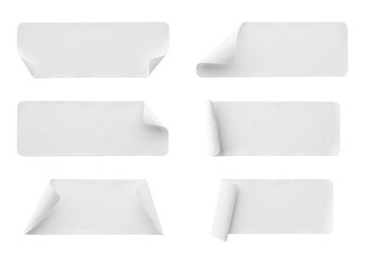 Blank white paper sticker label set collection isolated on white background