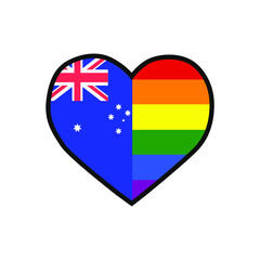Vector illustration of the heart filled with Australian flag and the LGBTQ+ pride flag on white background.