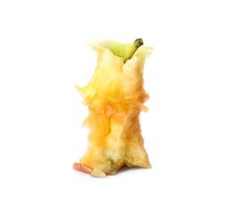 Apple core on white background. Composting of organic waste