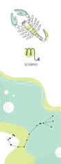 Zodiac background. Constellation Scorpio. The element of water. One line.