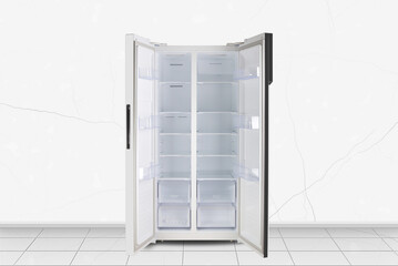 Home appliance -  Open Two-doors side by side refrigerator in front of white wall