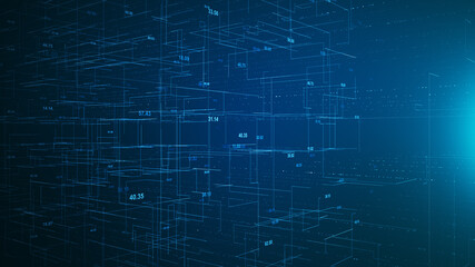 Abstract network connection grid perspective graphic background. Digital technology futuristic illustration concept.