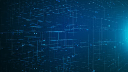 Abstract network connection grid perspective graphic background. Digital technology futuristic illustration concept.