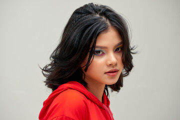 Fototapeta premium Glamour fashion model with bright make-up, at studio.